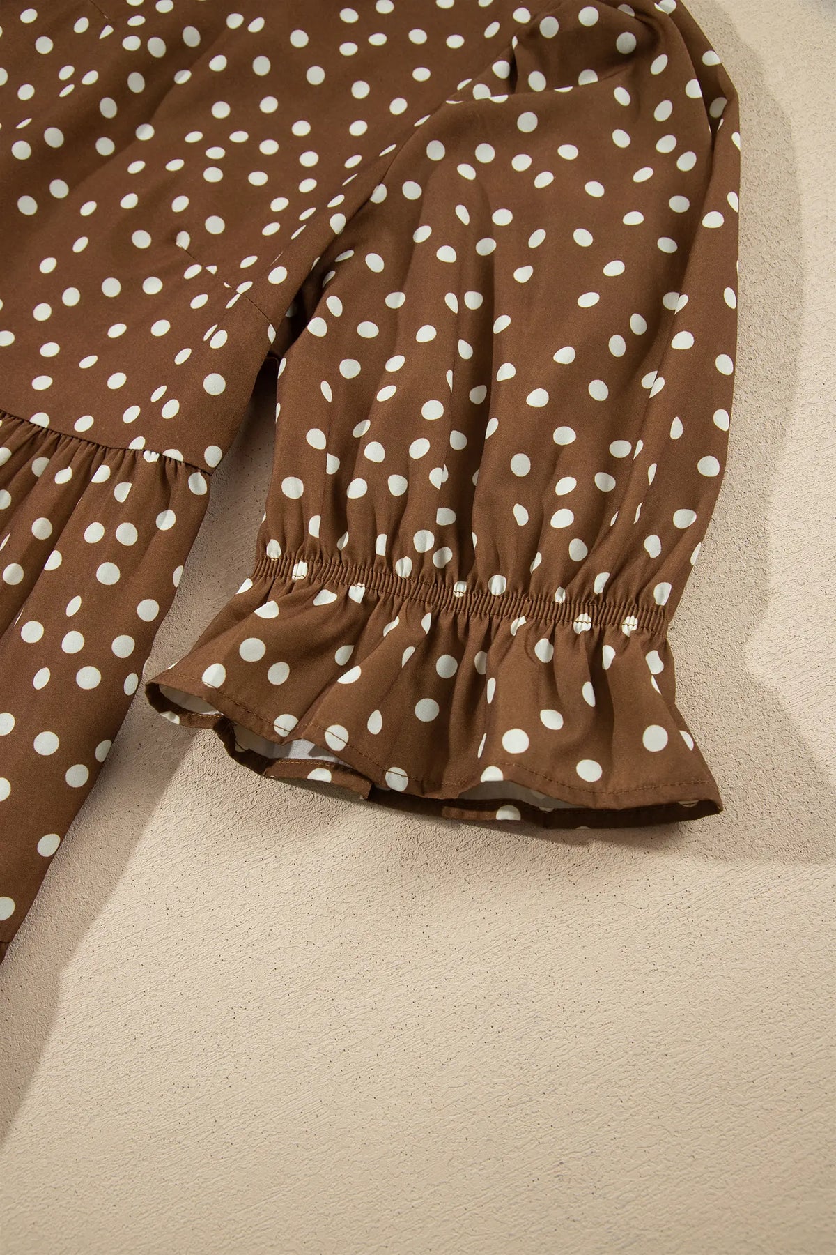 V Neck Polka Dot Long Sleeve Shift Plus Size Dress – Brown