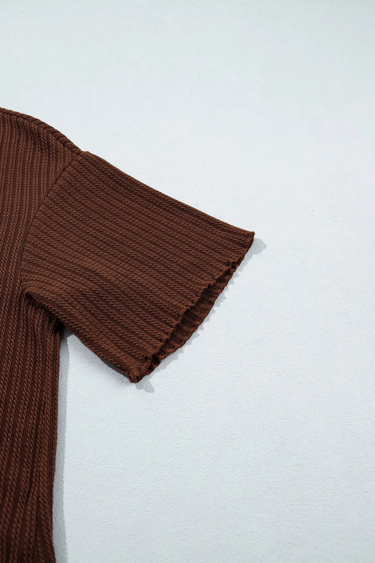 Textured Ribbed Knit Lettuce Trim 2pcs Lounge Set – Dark Brown