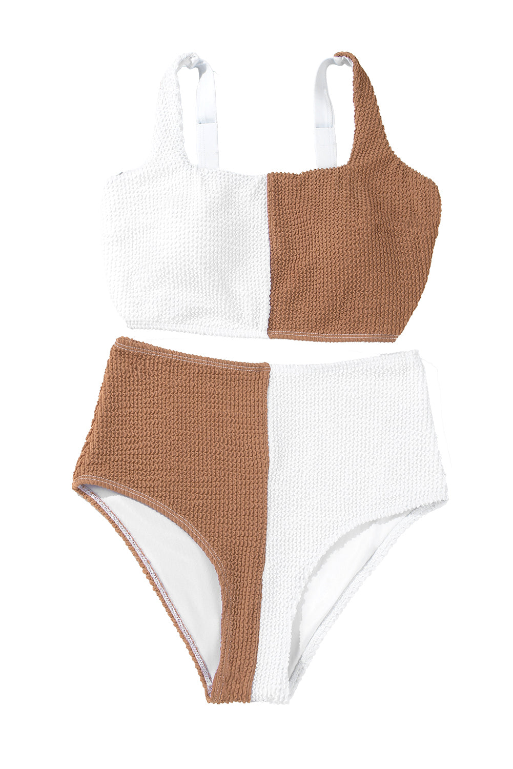 Corded Colorblock Square Neck High Waist Bikini Set