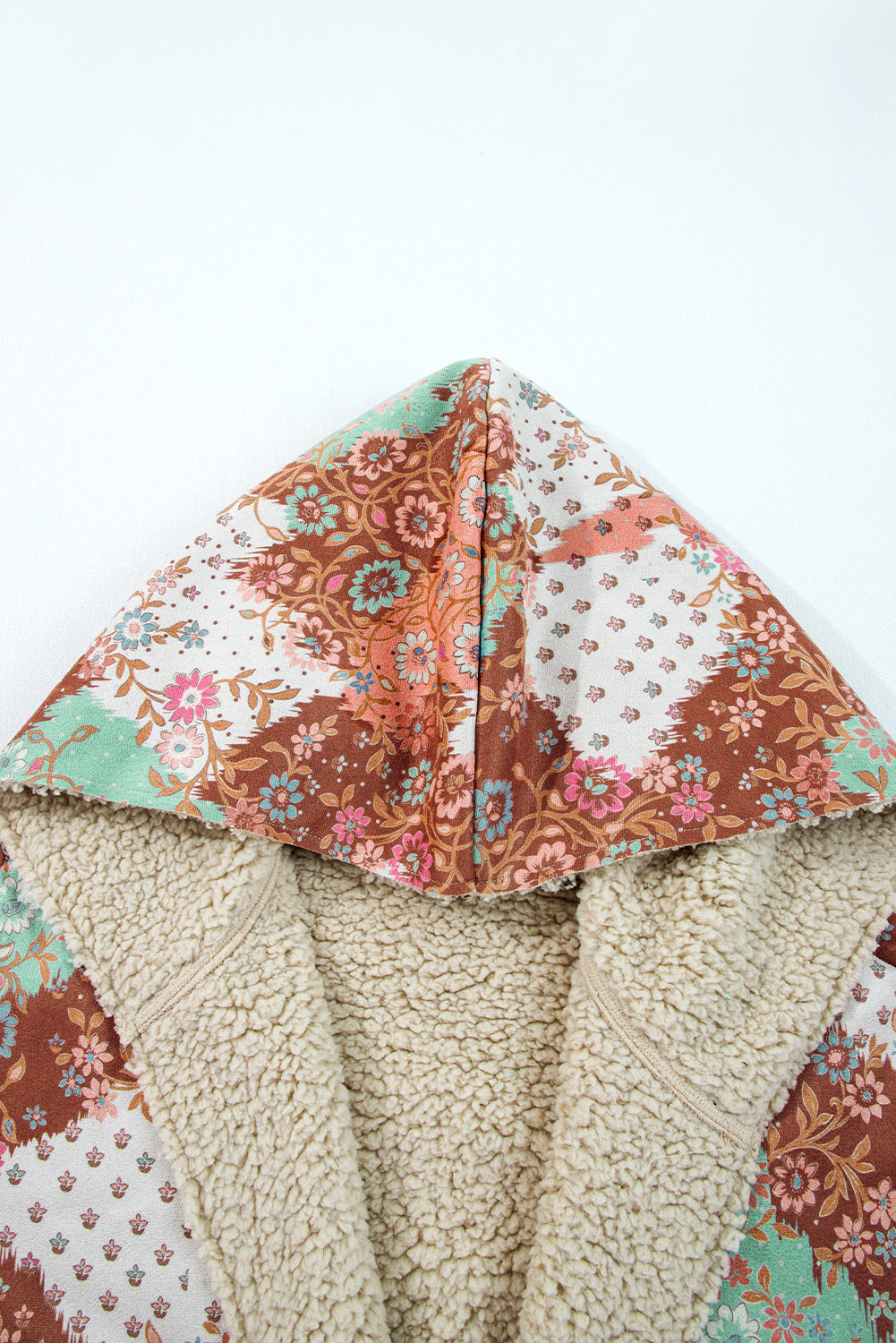 Floral Printed Sherpa Lined Hooded Jacket eAura