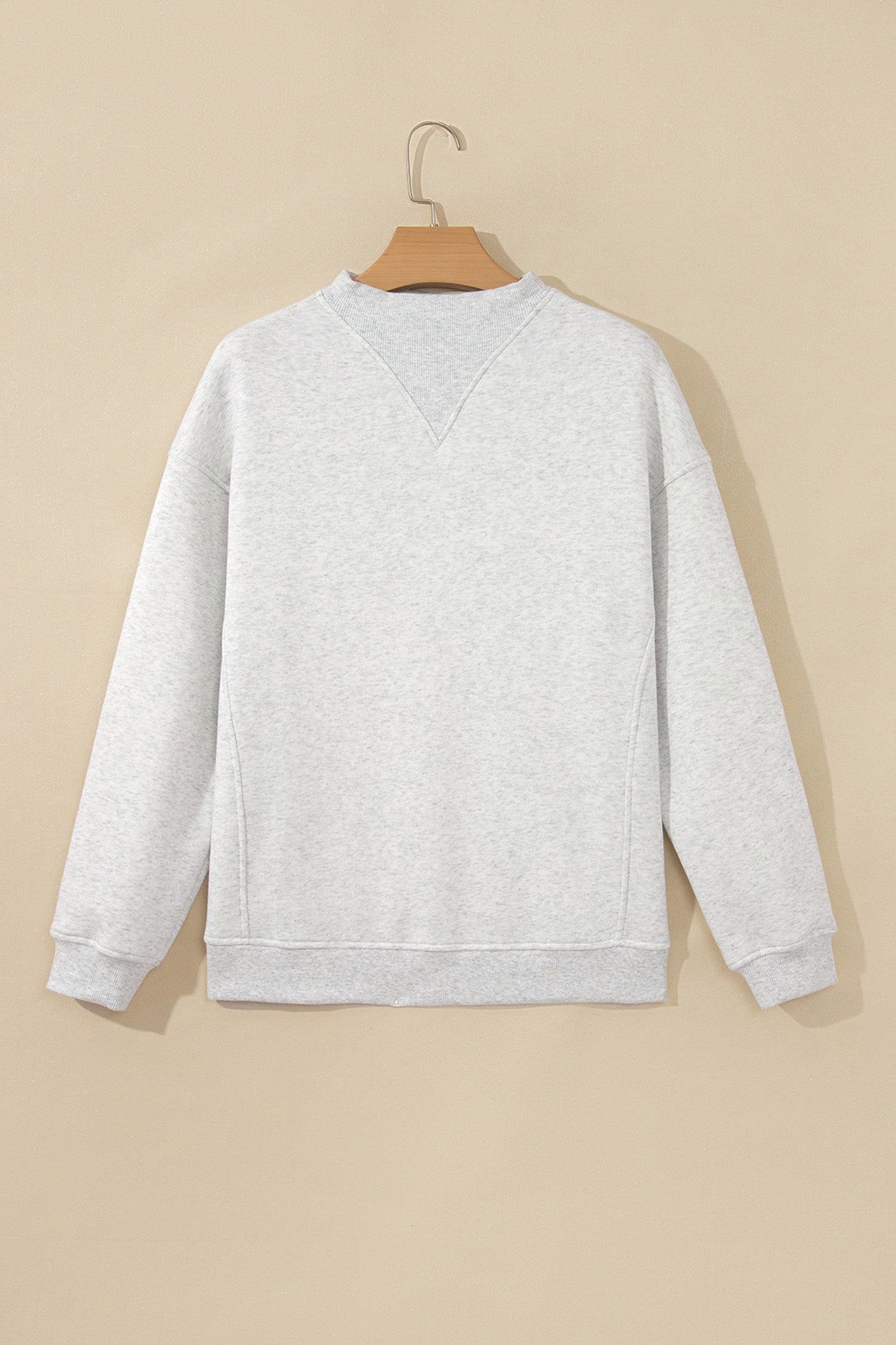 High Neck Ribbed Cuff Hem Sweatshirt – Light Grey
