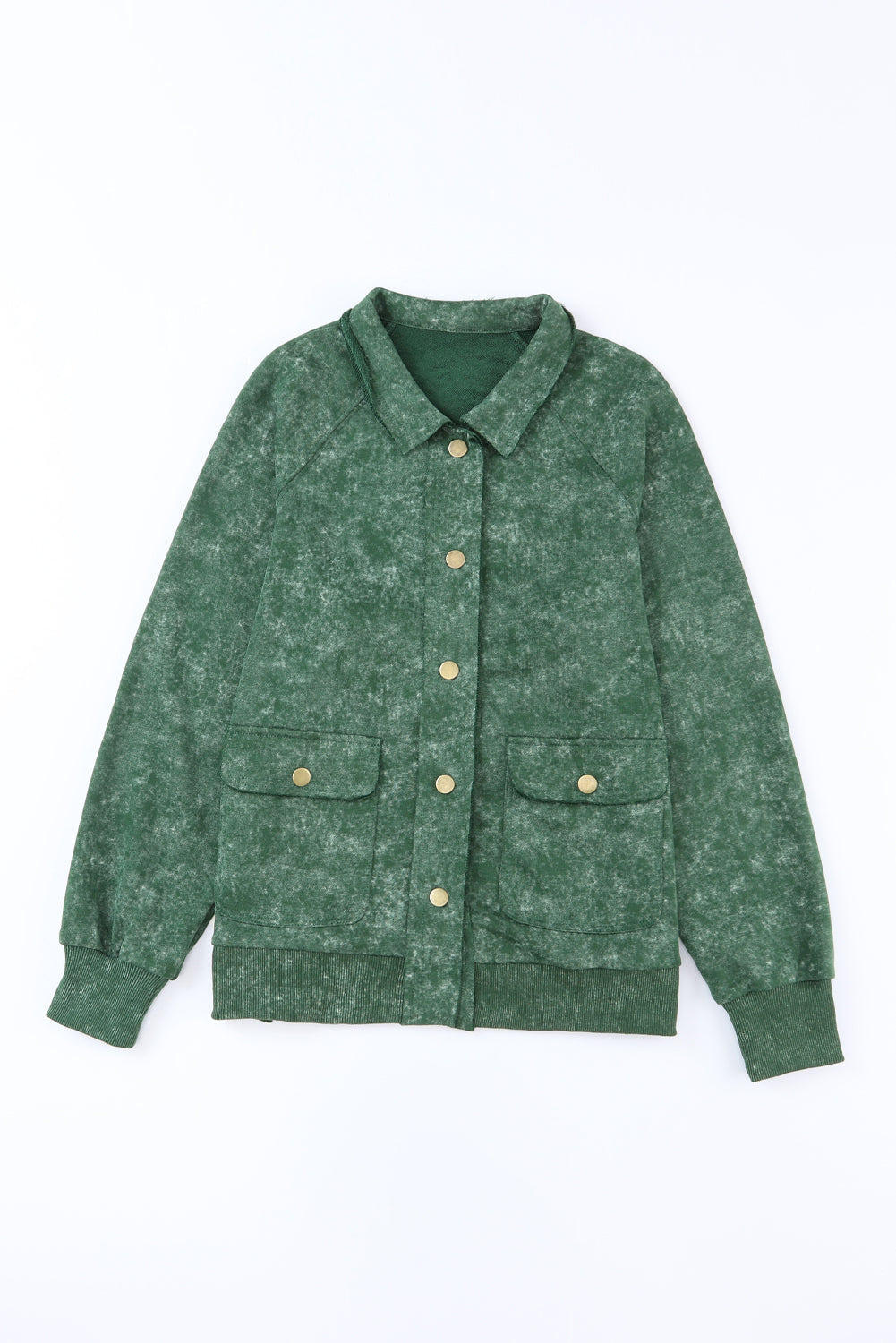 Green Vintage Washed Flap Pocket Button Shacket Beagle Boutique Fashion Outlet