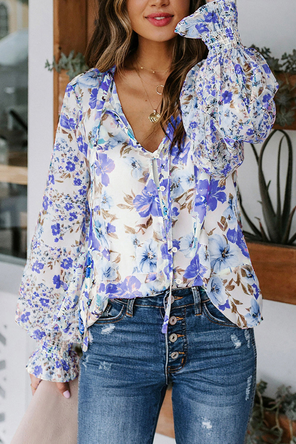 Cakewalk Floral Smocked Blouse