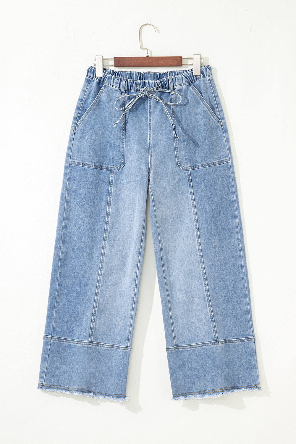 Drawstring Seam Detail Raw Hem Wide Leg Denim Jeans Dear-Lover Dropshipping