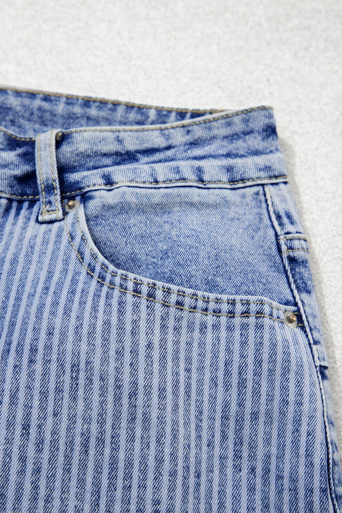 Striped Paisley Mixed Patchwork Raw Hem Denim Shorts – Sky Blue