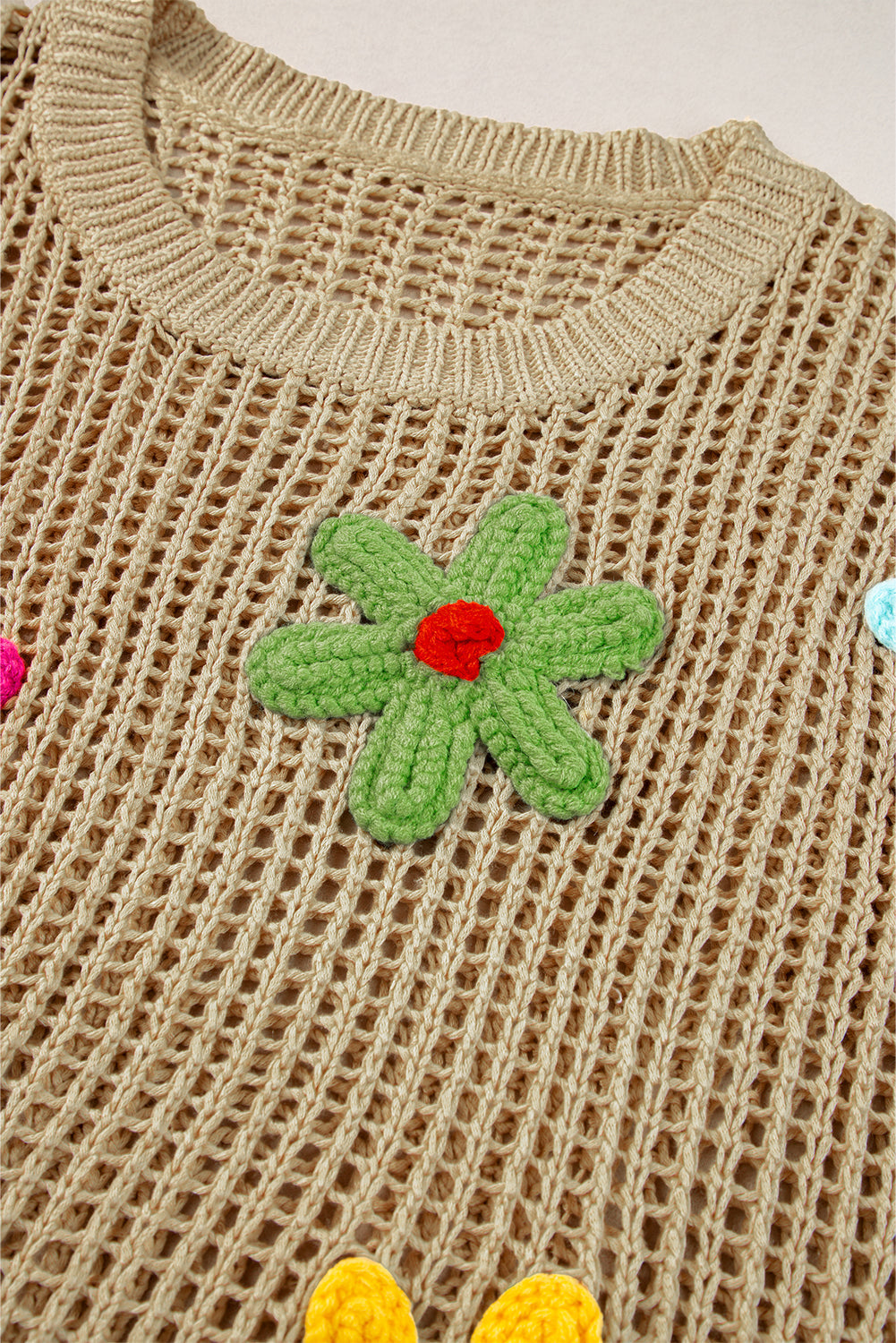 Light French Beige Crochet Flower Hollow-out Sweater eAura