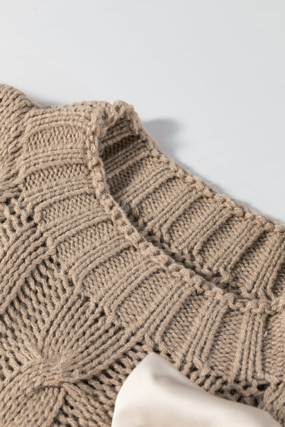 Simply Taupe Cable Knit Colourblock Satin Bowknot Short Sleeve Sweater eAura