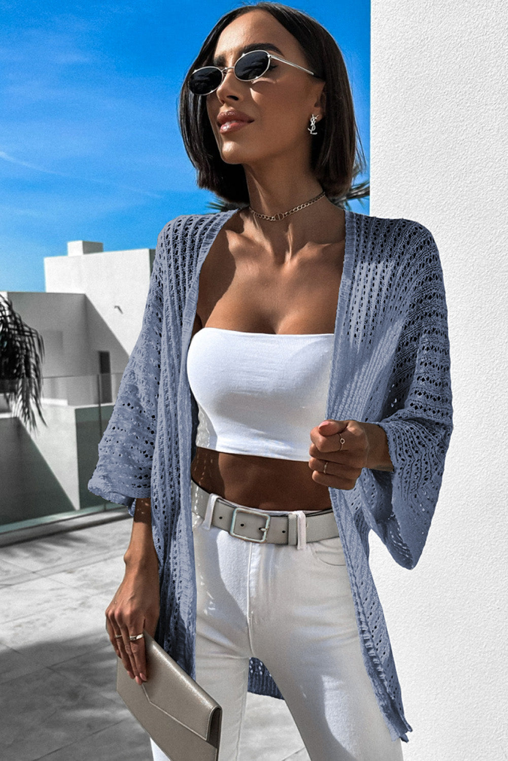 Black Hollow-out Bracelet Sleeve Knit Cardigan eAura