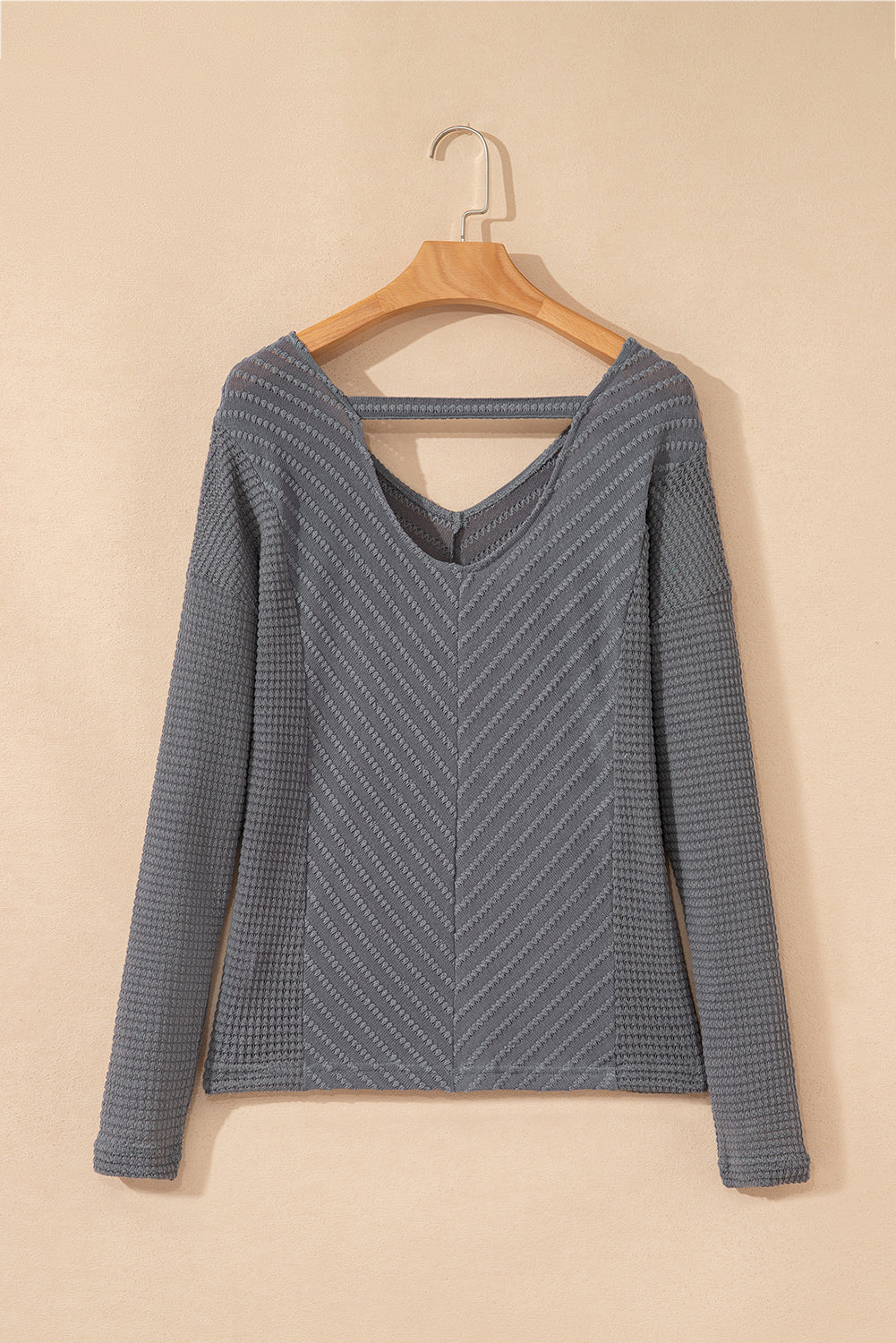 V-Neck Chevron Textured Long Sleeve Top - eAura