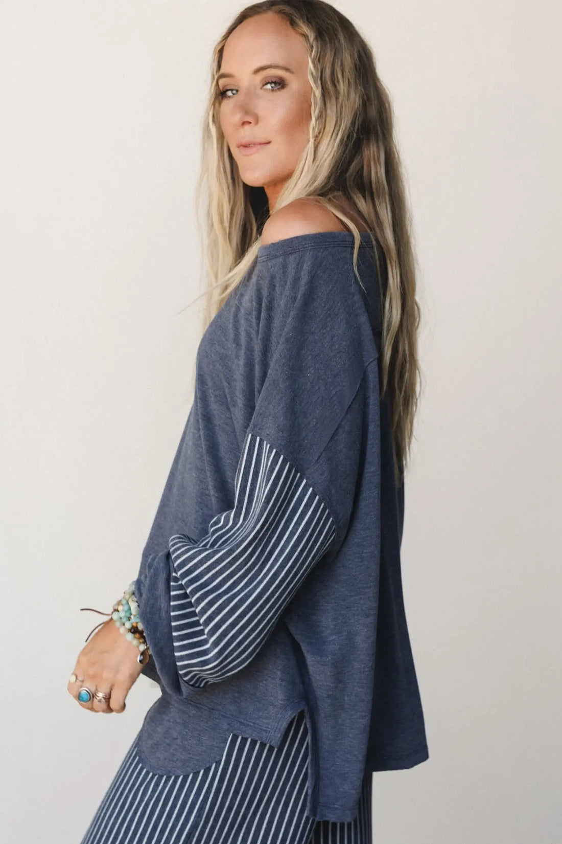 Raw Seam Patchwork Long Sleeve Top Pocket Casual Pants 2pcs Set – Real Teal