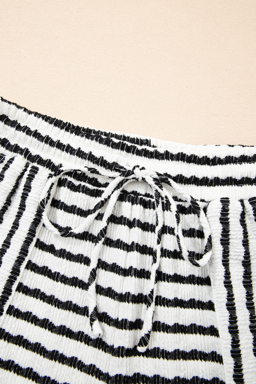 Black Stripe Knitted Short Sleeve Top and Drawstring Shorts Set eAura