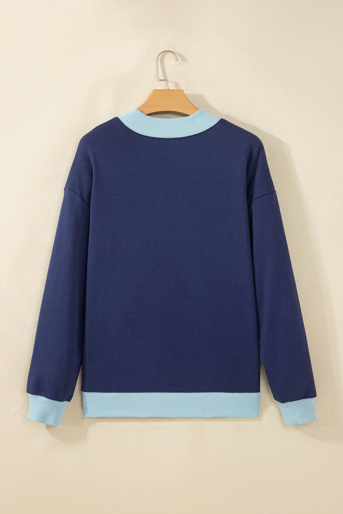 Colourblock Trim Crewneck Long Sleeve Pullover Sweatshirt – Pink