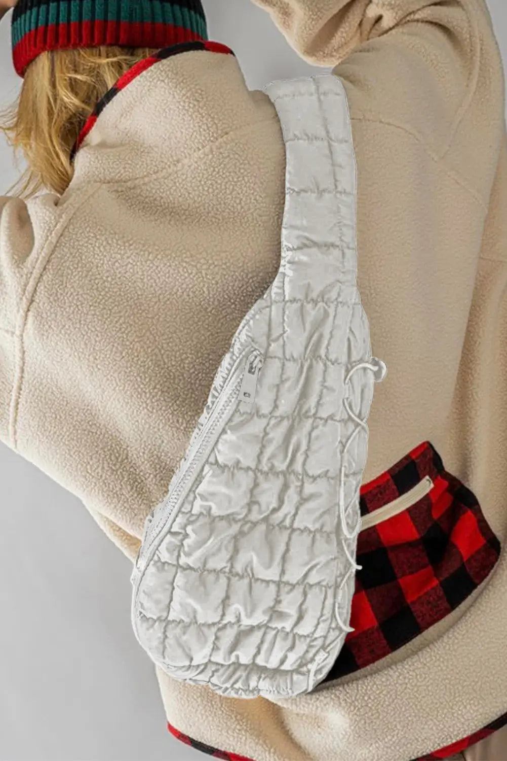 Black Marshmallow Quilted Drawstring Decor Sling Bag