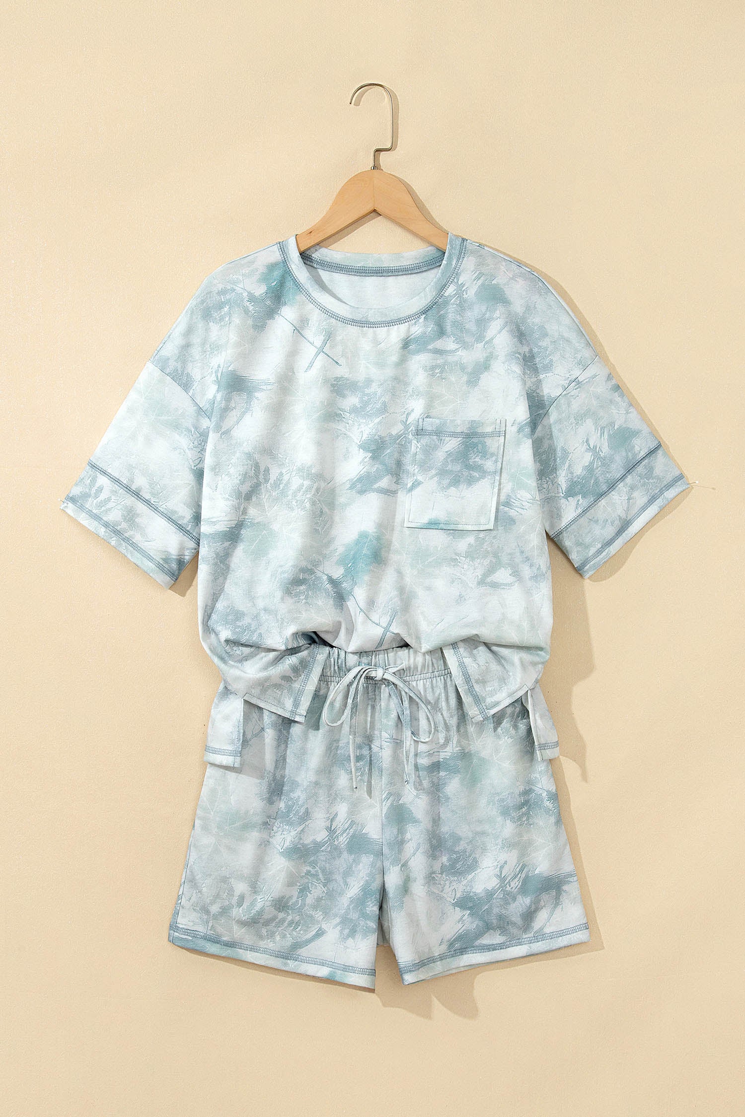 Casual Camouflage Short Sleeve Elastic Waist 2pcs Set – Green