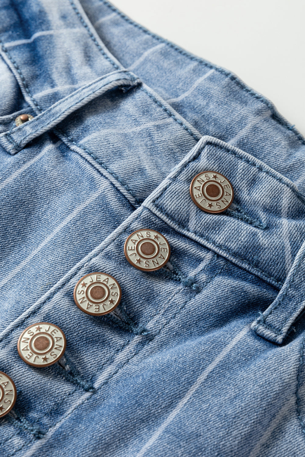 Multi Buttons Pinstripe Wide Leg Jeans - eAura