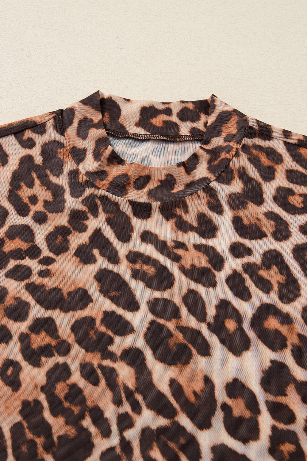Leopard Mock Neck Long Sleeve Mesh Top - eAura