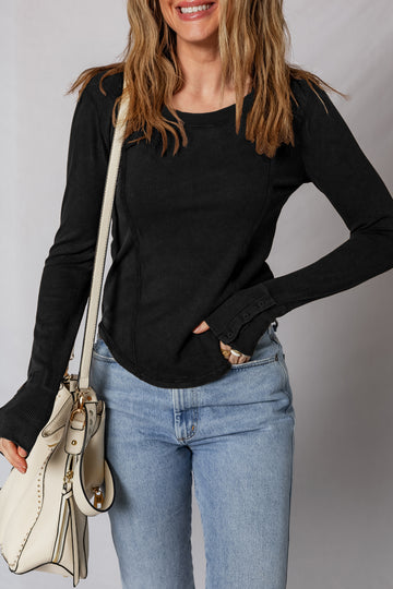 Exposed Seam Ribbed Long Sleeve Top