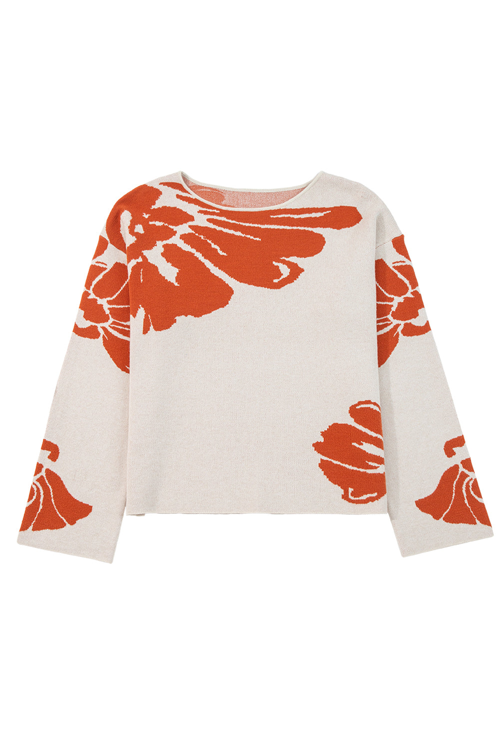 Bold Flower Pattern Wide Sleeve Overside Sweater - eAura