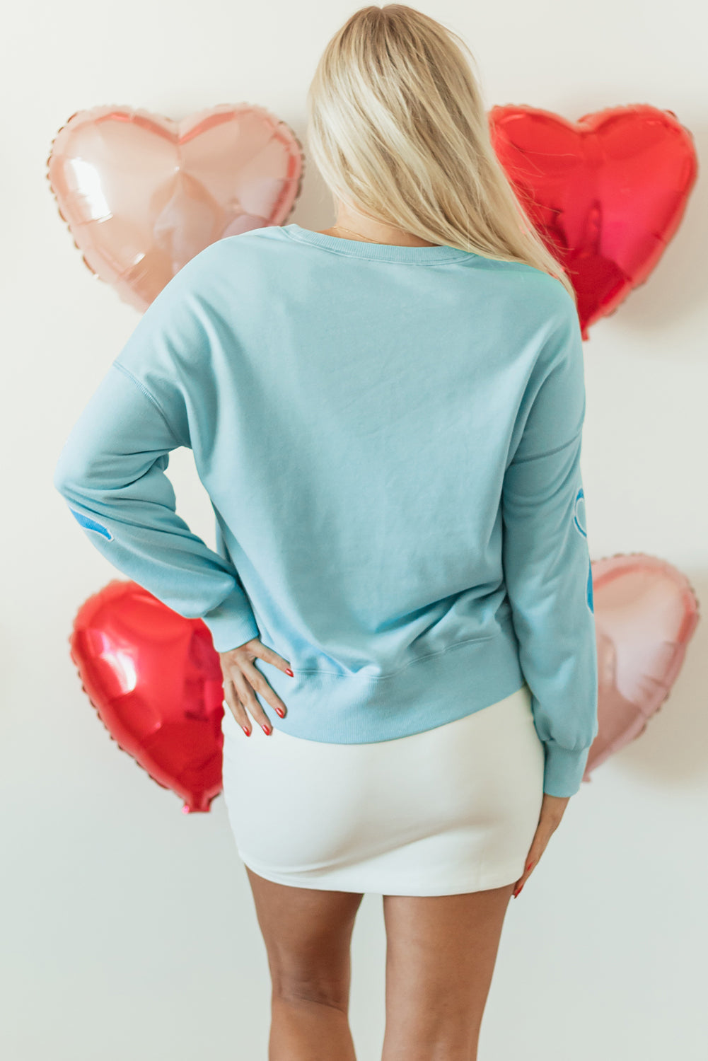 Beau Blue Sequined Bowknot Drop Shoulder Oversized Sweatshirt eAura
