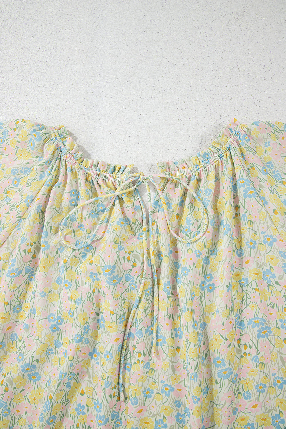 Green Floral Half Sleeve Frilled U Neck A-line Short Dress eAura