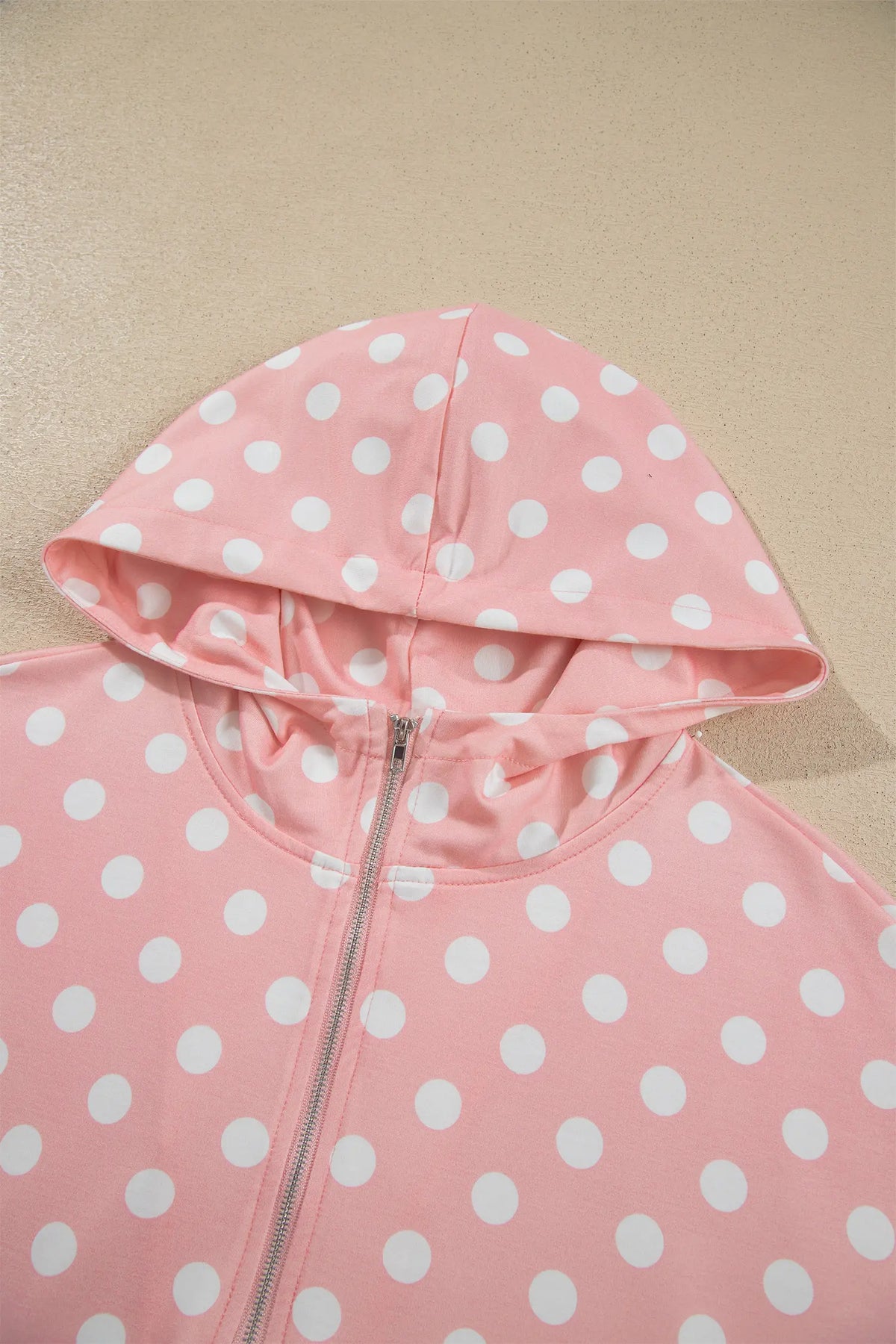 Polka Dot Hooded Long Sleeve Top Casual Mini Skort Set – Khaki