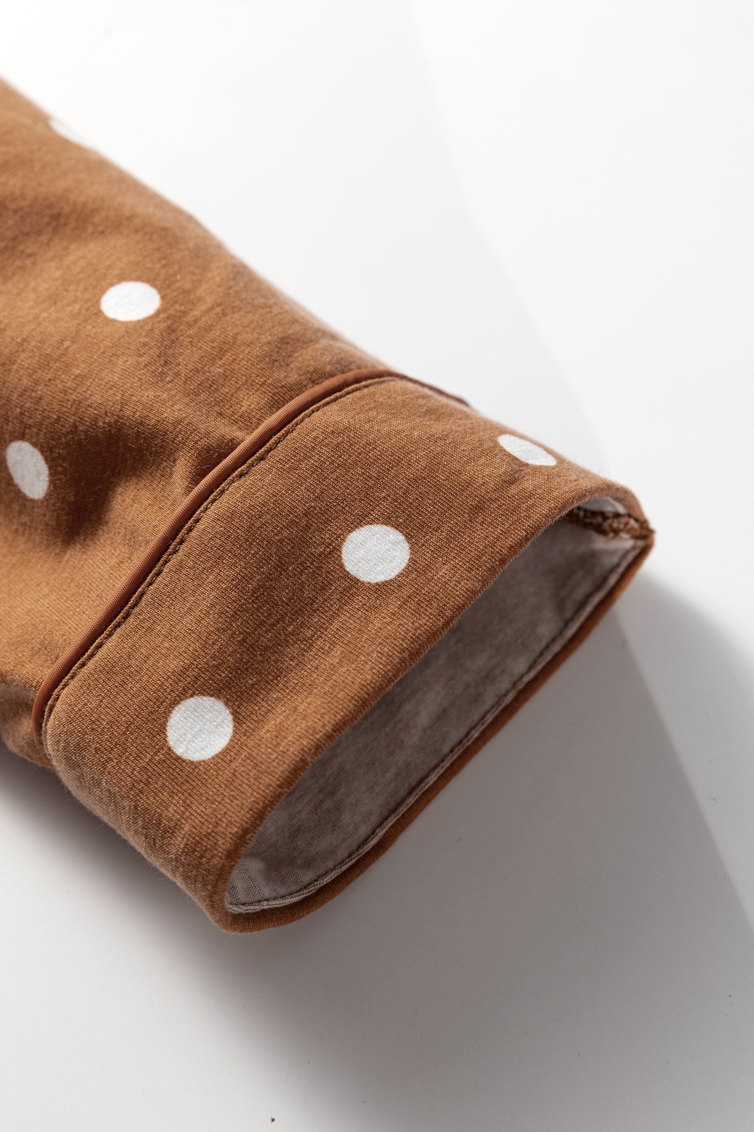 Brown Polka Dot Print Long Sleeve Shirt Pyjama Set - eAura