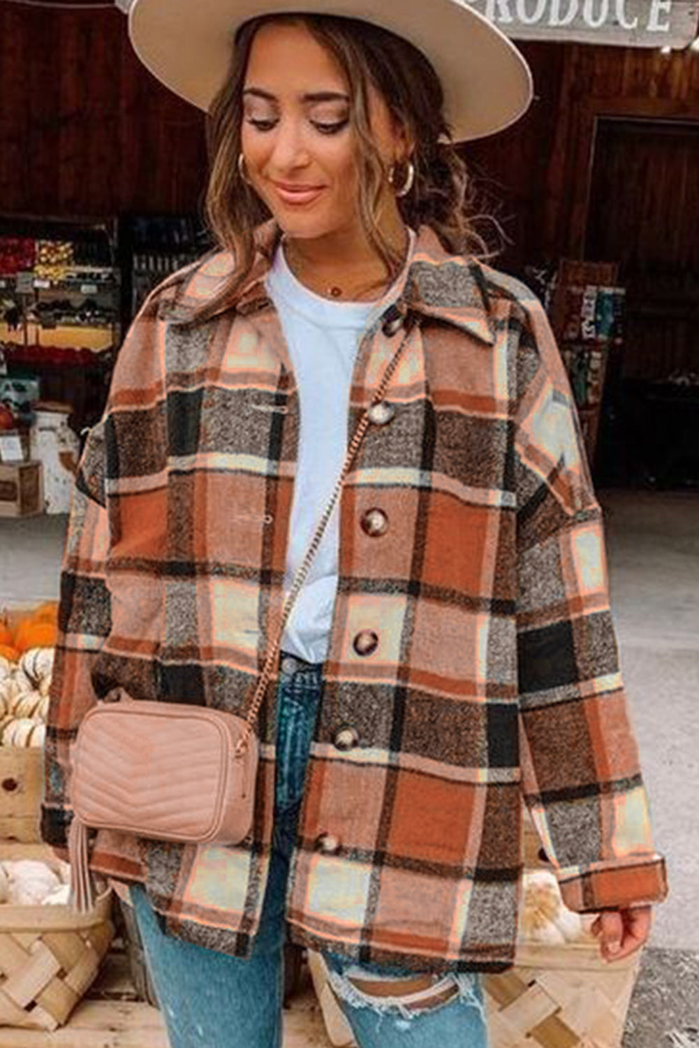 Plaid Print Buttoned Shirt Jacket Beagle Boutique Fashion Outlet