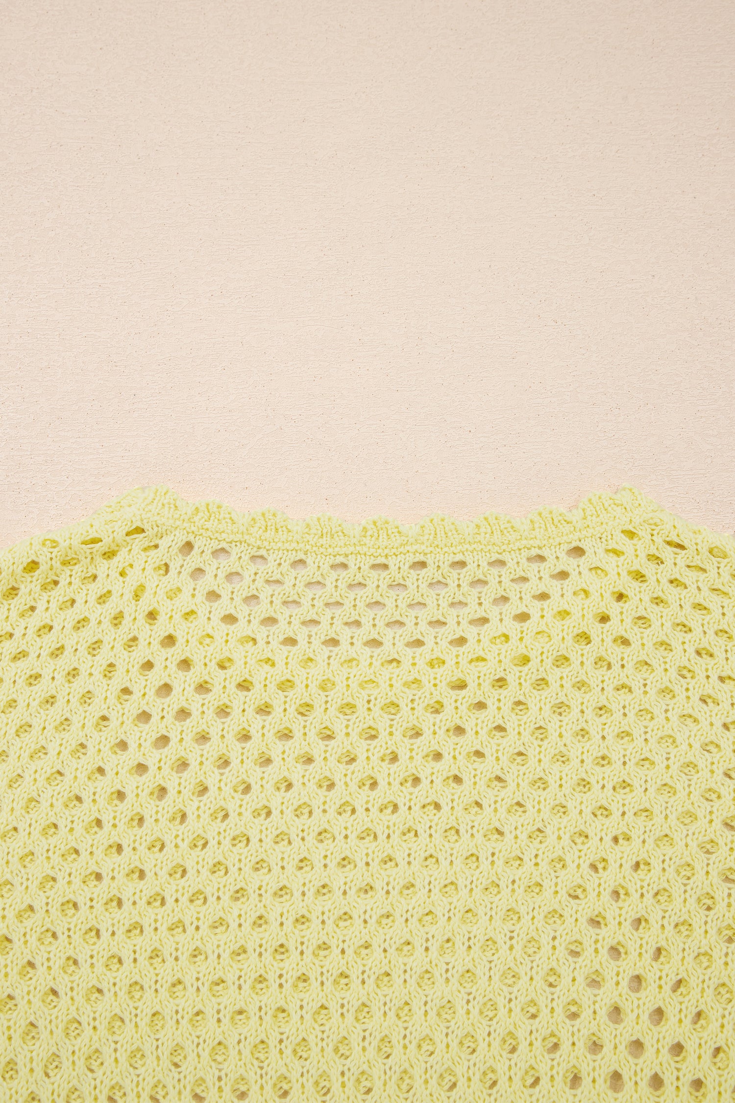 Scalloped Trim Hollow Out Knit Long Sleeve Top – Yellow Cream