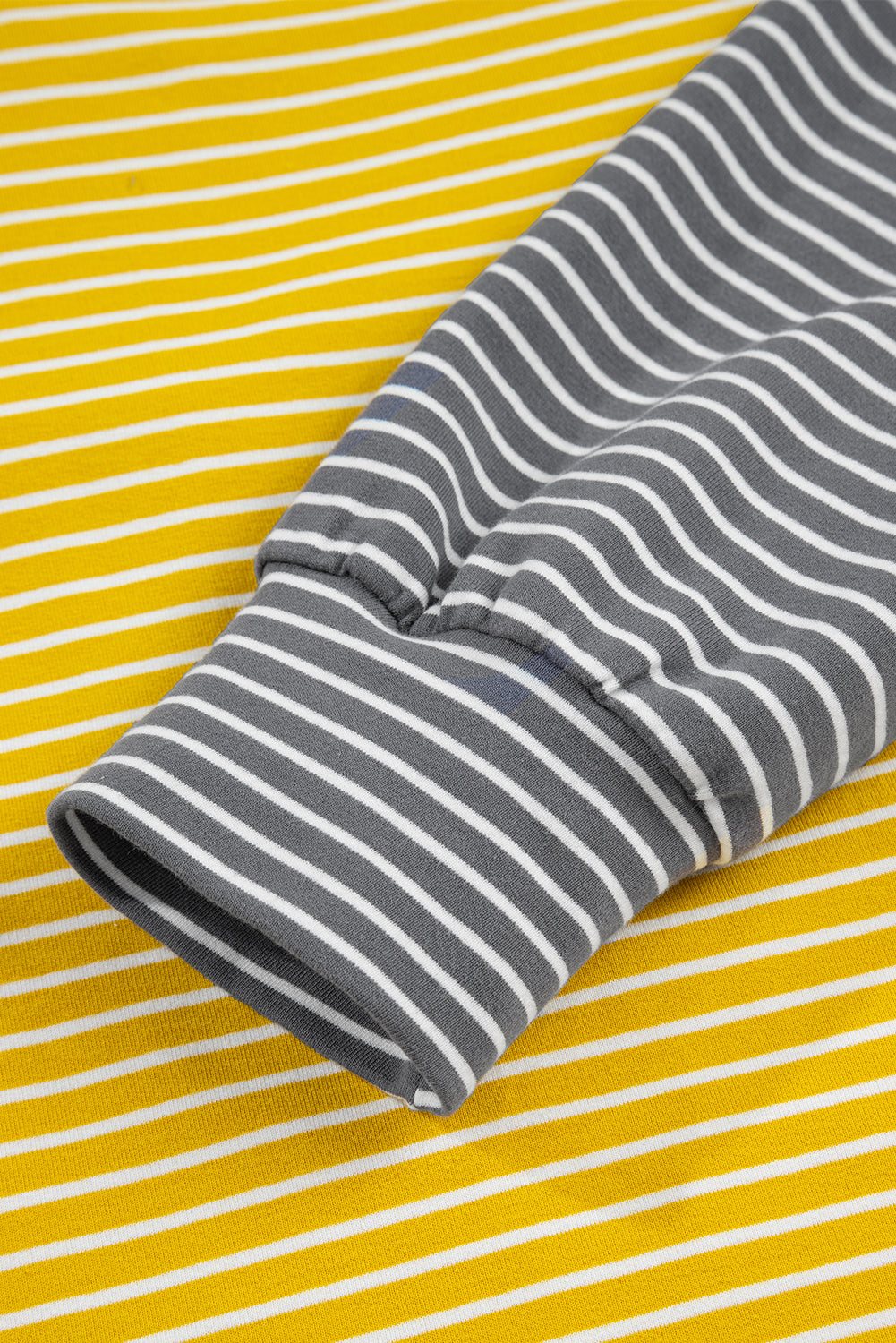 Yellow Stripe Drawstring V-Neck Loose Fit Hooded Top - eAura
