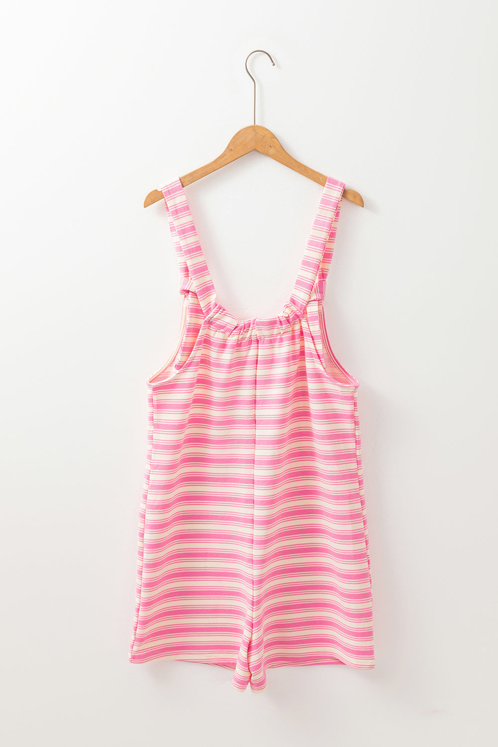 Pink Stripe Knotted Strap Patched Pocket Romper eAura