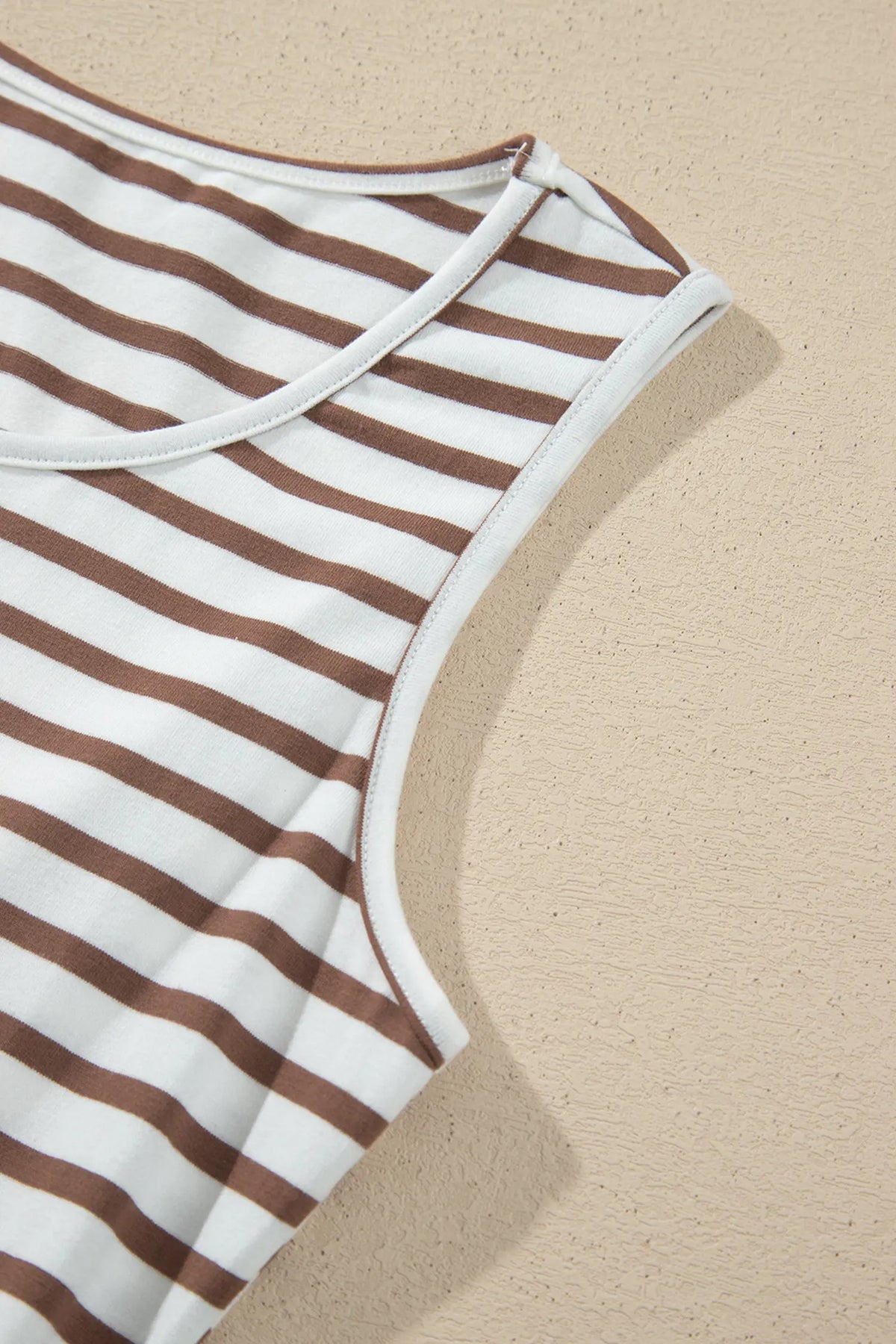 Chestnut Striped Colourblock Patchwork Sleeveless Casual Long Dress – Brown