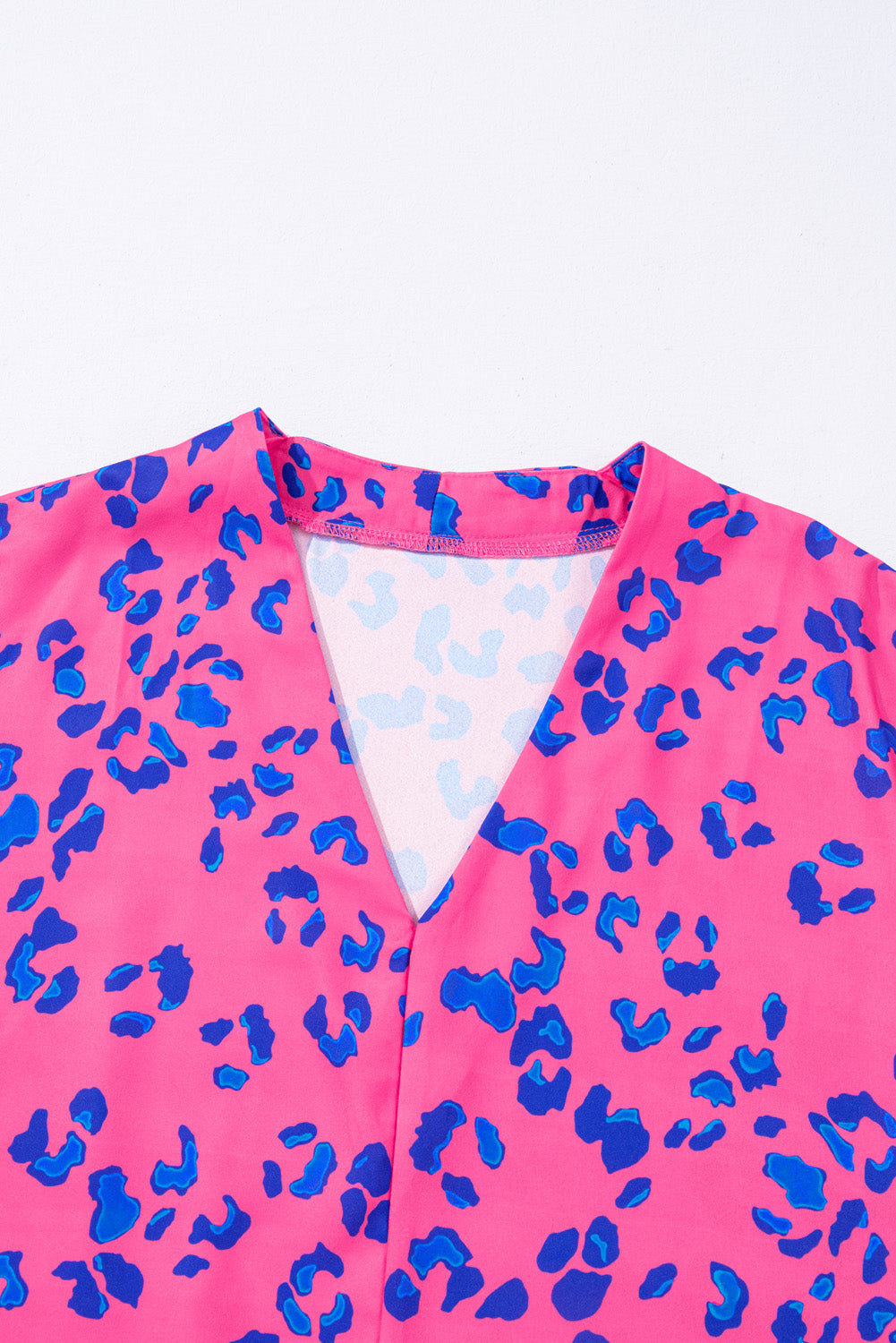 Rose Contrast Leopard Print Plus Size V Neck Blouse BB Fashion Outlet
