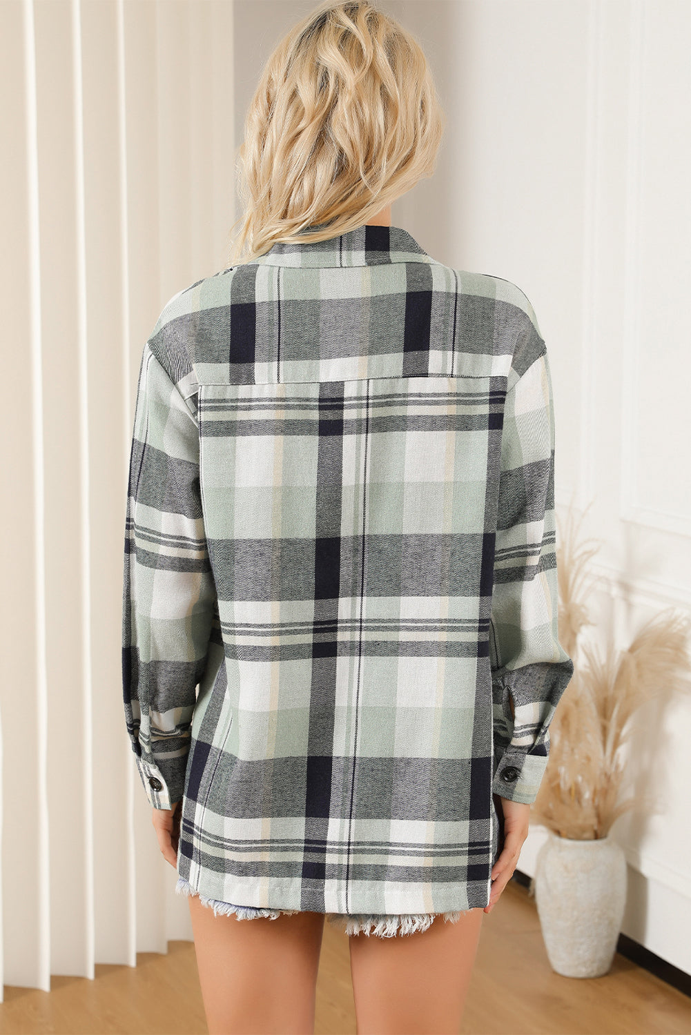 Pink Plaid Button Up Patch Pocket Shirt eAura