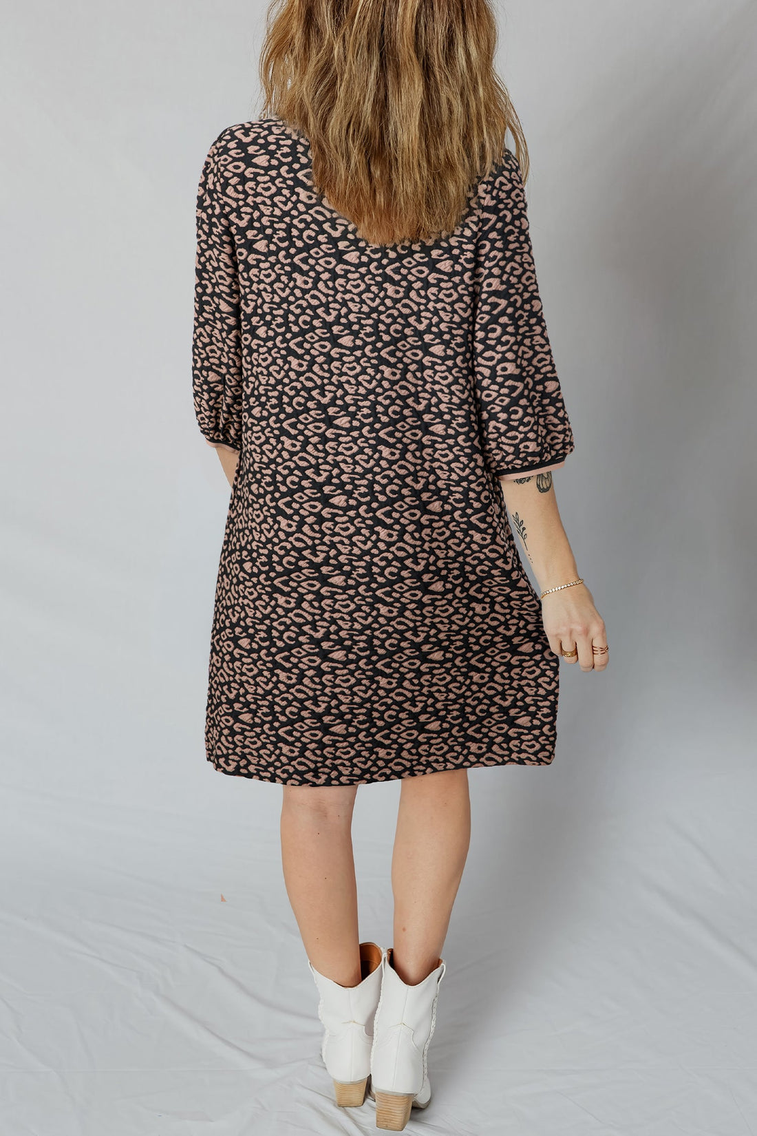 Leopard Print Bubble Sleeve Shift Mini Dress - eAura