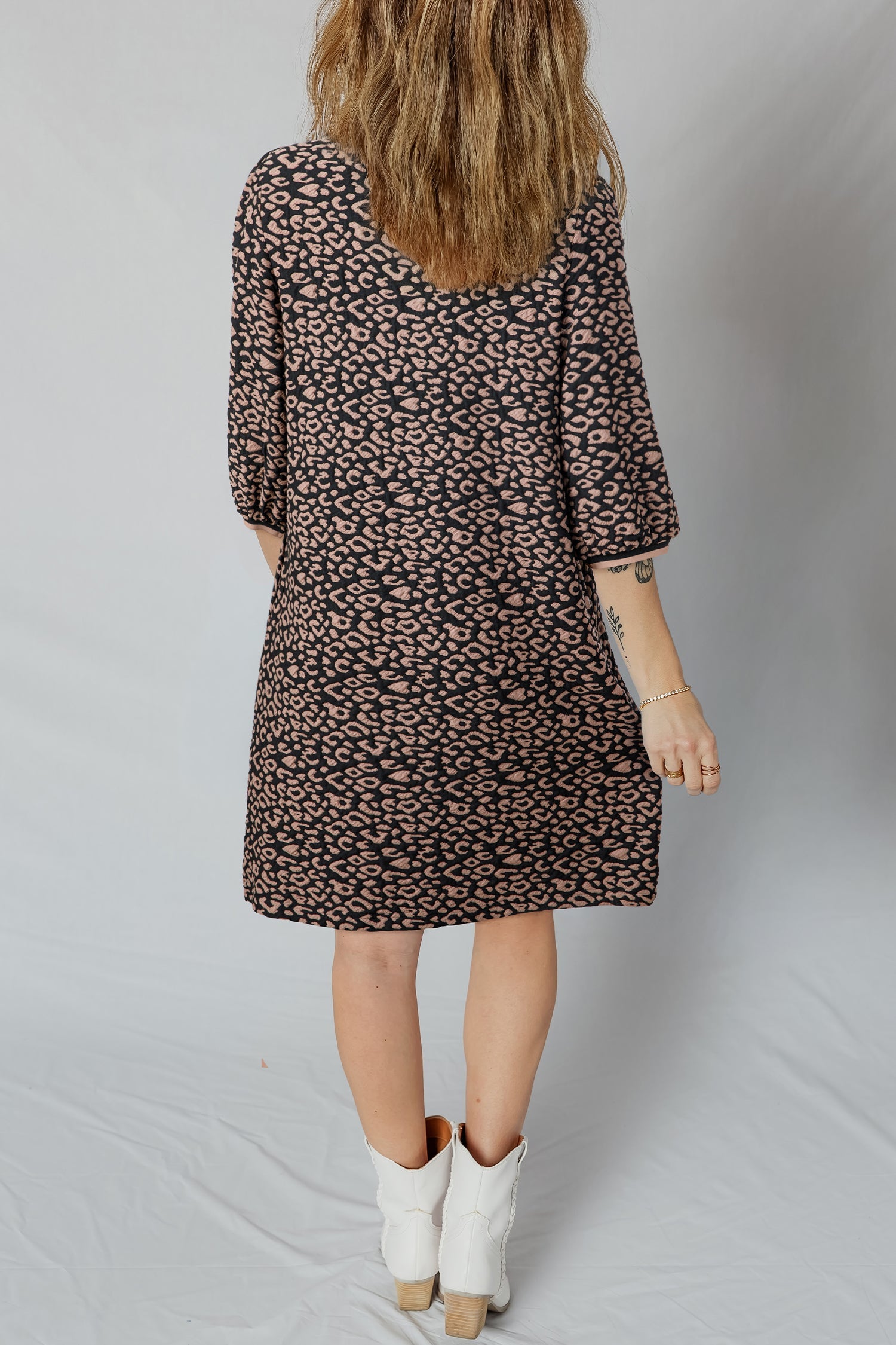Leopard Print Bubble Sleeve Shift Mini Dress - eAura