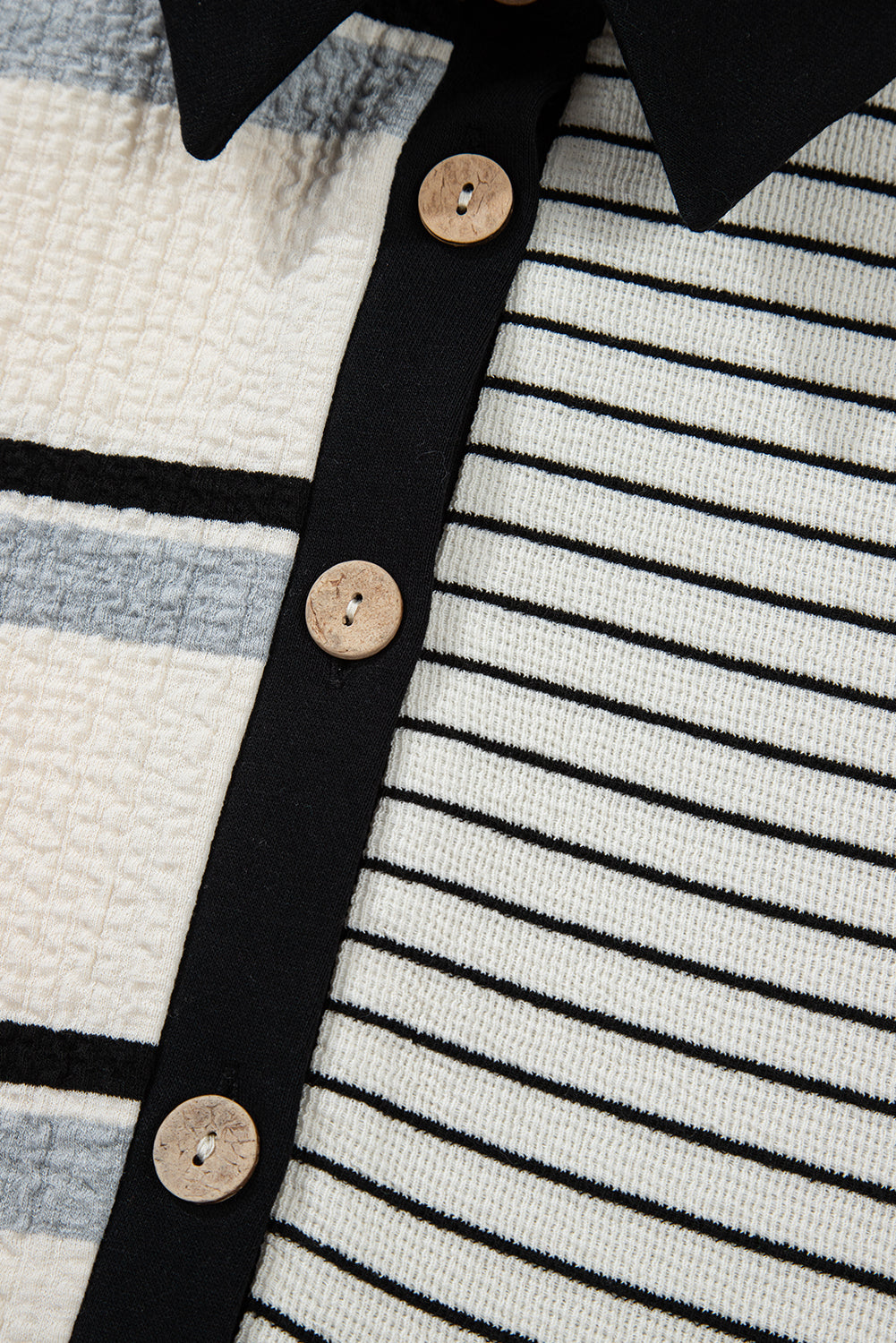 Black Stripe Colorblock Knit Henley Collar Shift Long Sleeve Mini Dress Dear-Lover Dropshipping