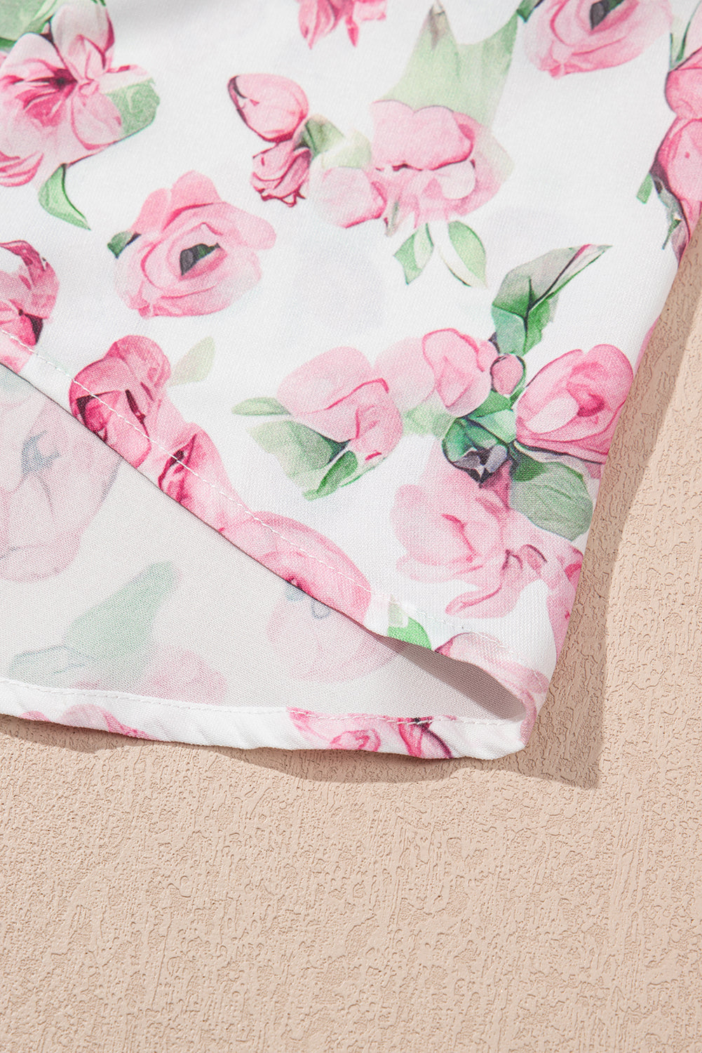 Pink Floral Split Neck Short Sleeve Loose Plus Size Mini Dress BB Fashion Outlet