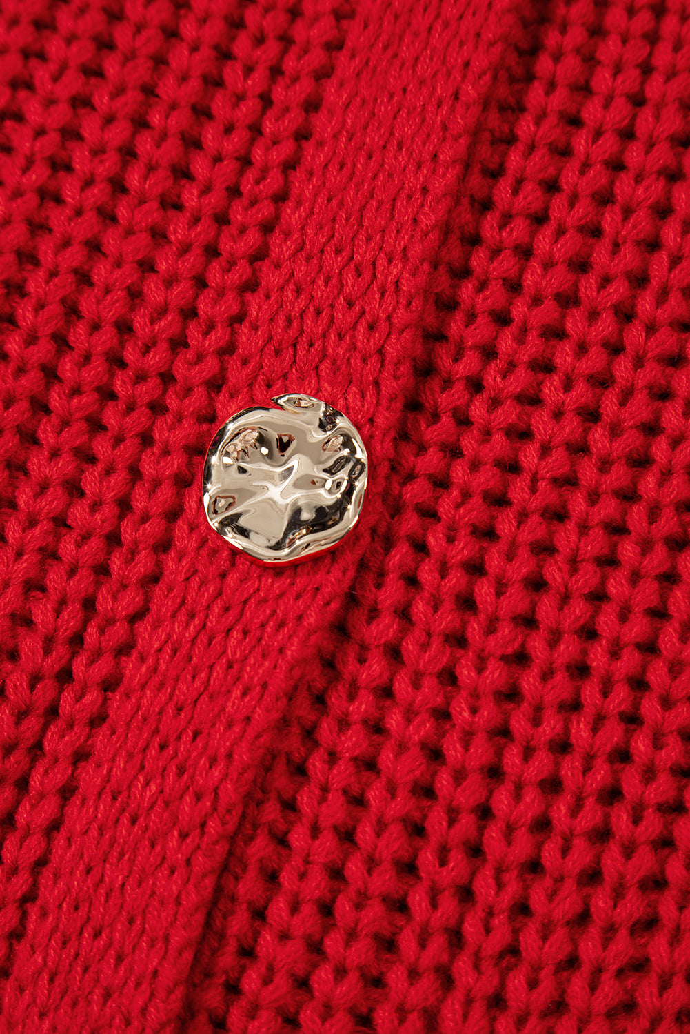 Fiery Red Solid Textured Knit Side Pockets Buttoned Sweater Vest eAura
