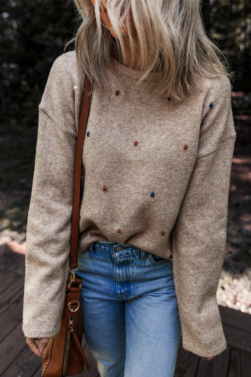 Contrast Coloured Dot Detail Drop Shoulder Sweater