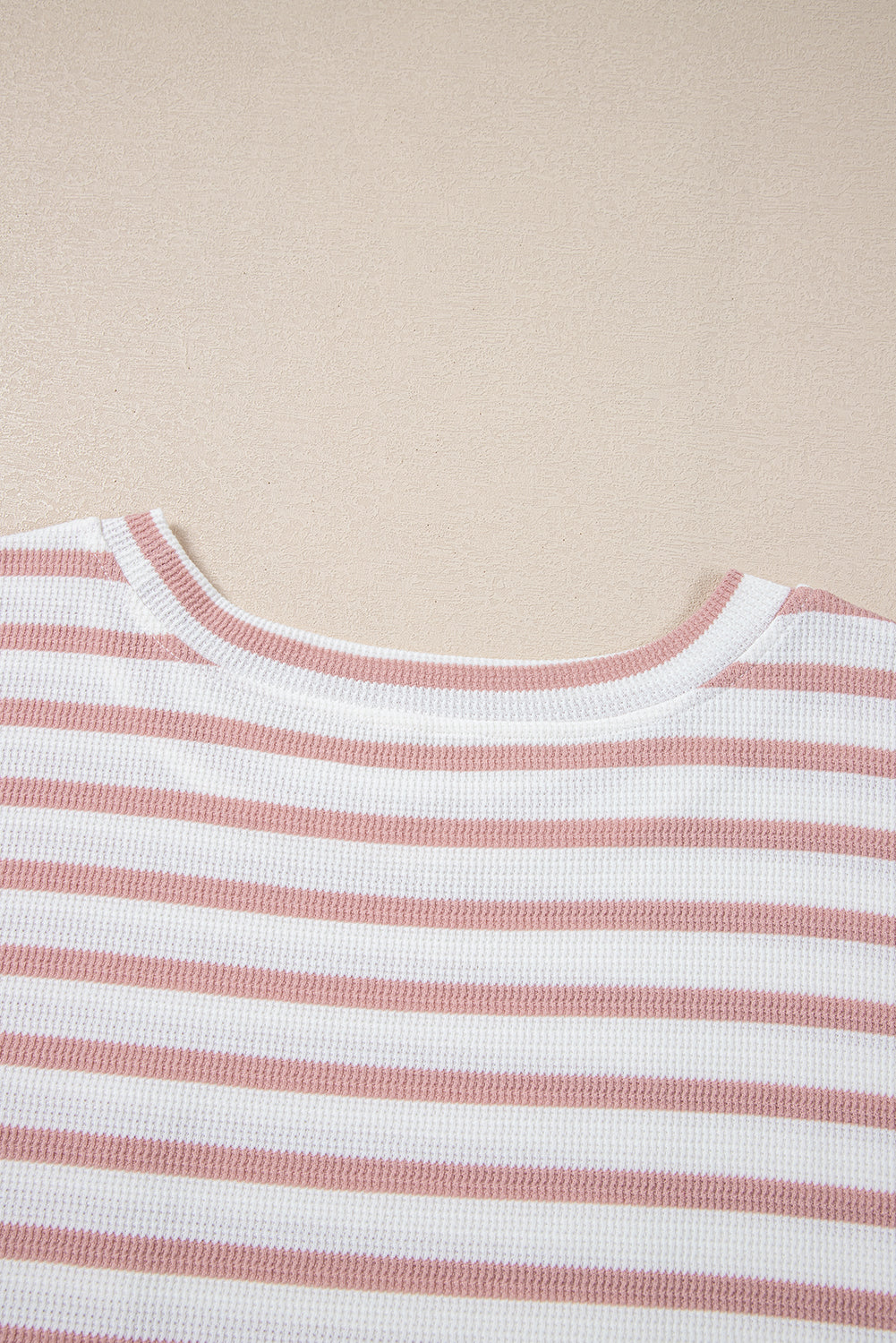 Pink Stripe Waffle Knit Pocketed Half Sleeve Plus Size T Shirt BB Fashion Outlet