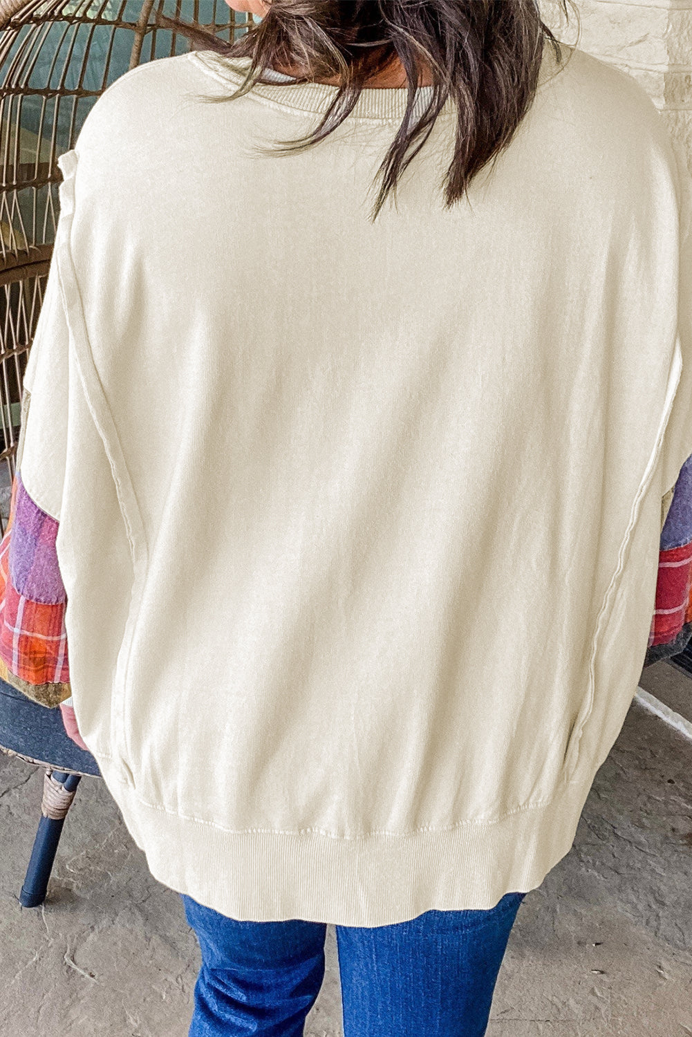 Beige Plus Size Patchwork Sleeve Pullover Top Dear-Lover Dropshipping
