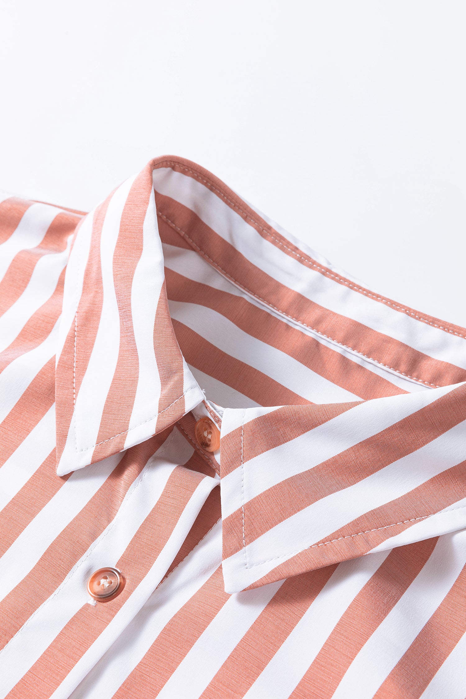 Button Front Ruffle Hem Bracelet Sleeve Shirt – Khaki Stripe
