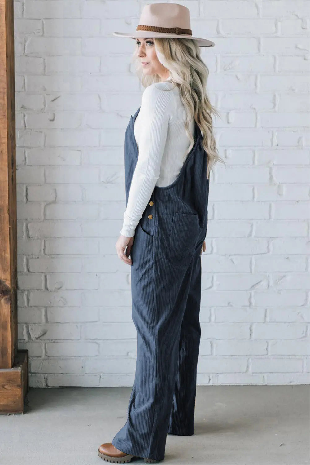 Button Adjustable Straps Solid Colour Ribbed Jumpsuit - Green or Teal