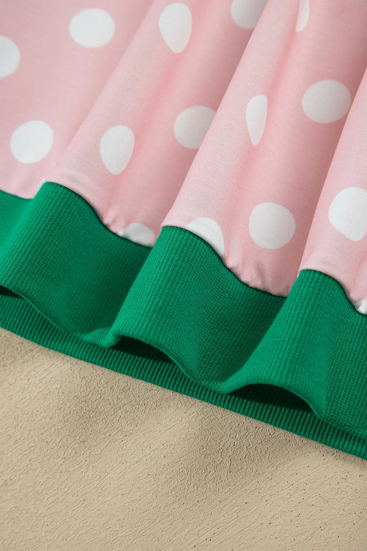 Polka Dot Contrast Trim Long Sleeve Top Drawstring Shift Pants Set – Pink