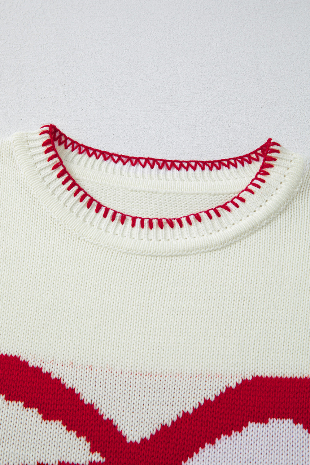 White Bow Pattern Contrast Trim Christmas Loose Graphic Sweater - eAura