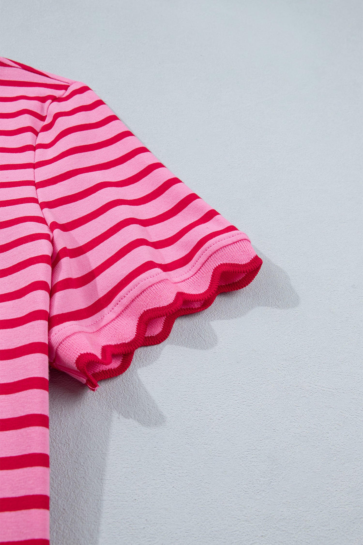 Stripe Scalloped Trim Round Neck T-Shirt