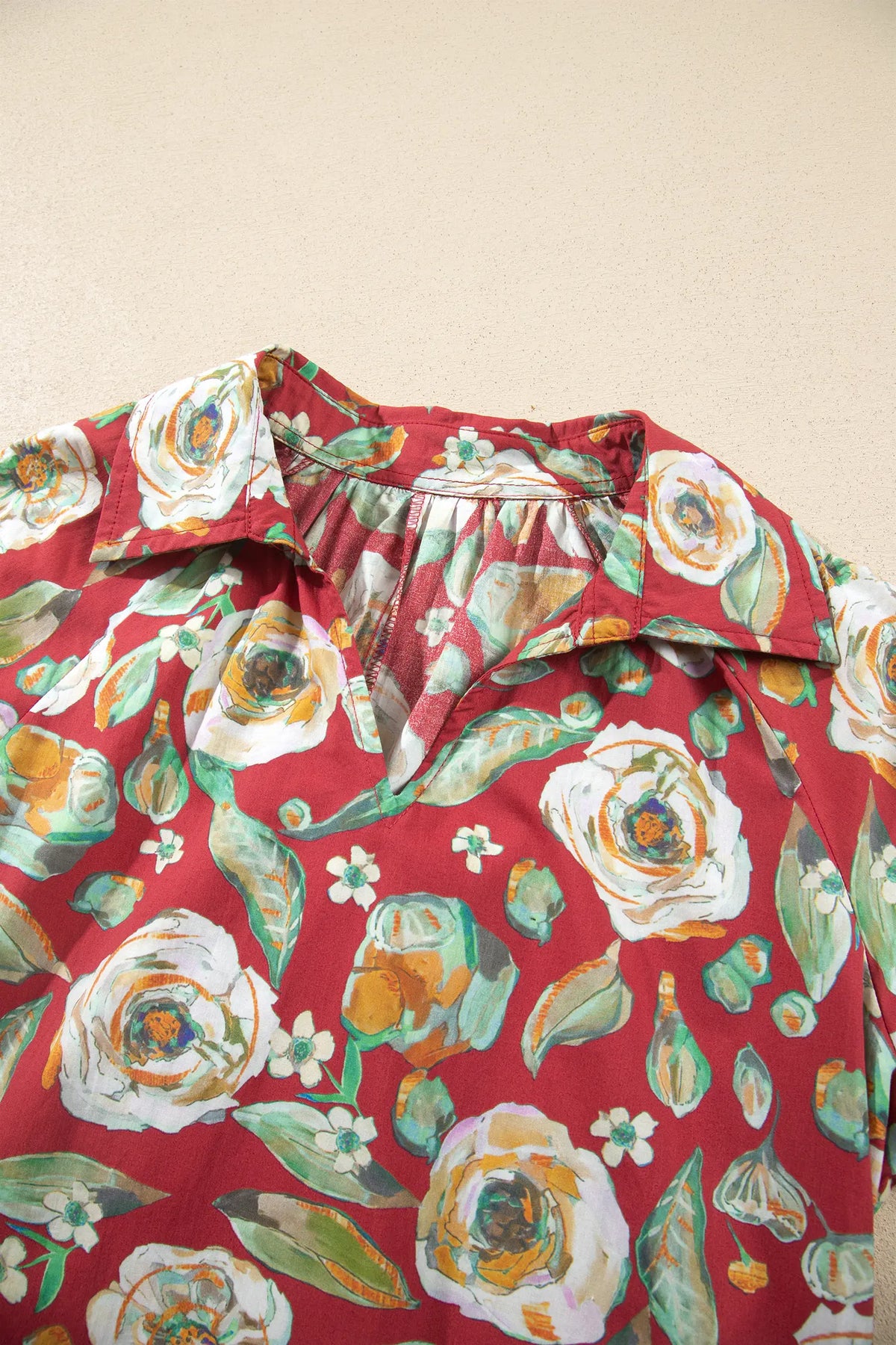 Floral Print Half Sleeve Short Shift Dress – Red
