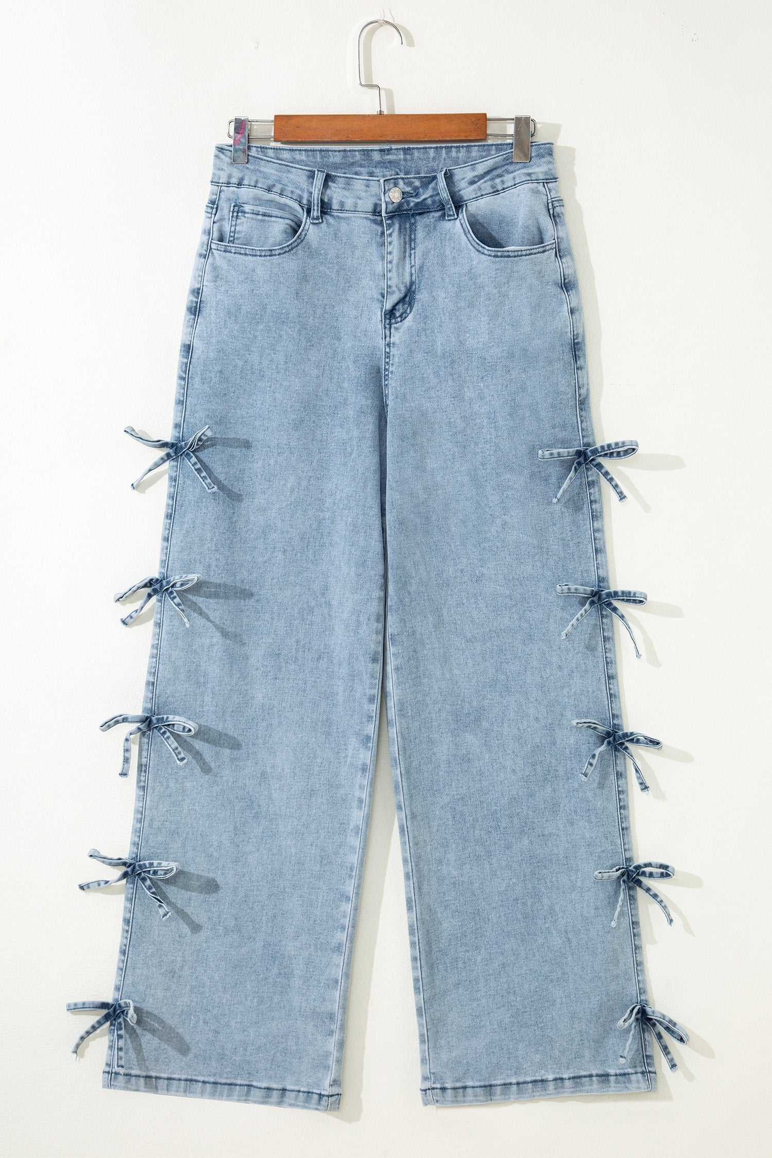 Bow Knot Side Detail Straight Leg Loose Jeans - Bottoms/Jeans
