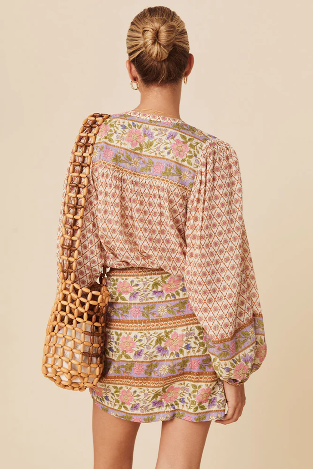 Multicolour Boho Floral Mixed Print Puff Sleeve Shirt eAura