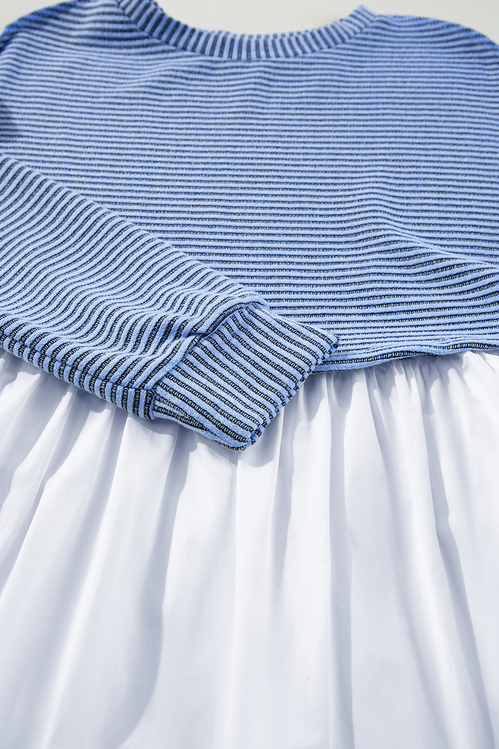 Sky Blue Stripe Patchwork Pleated High Waist Loose Mini Dress Beagle Boutique Fashion Outlet